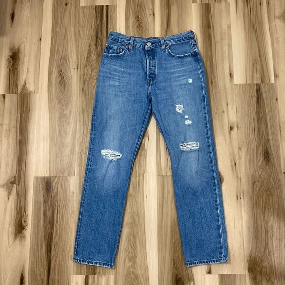 Levi's Denim - Levi’s 501 Distressed Button Fly Denim Blue Jeans